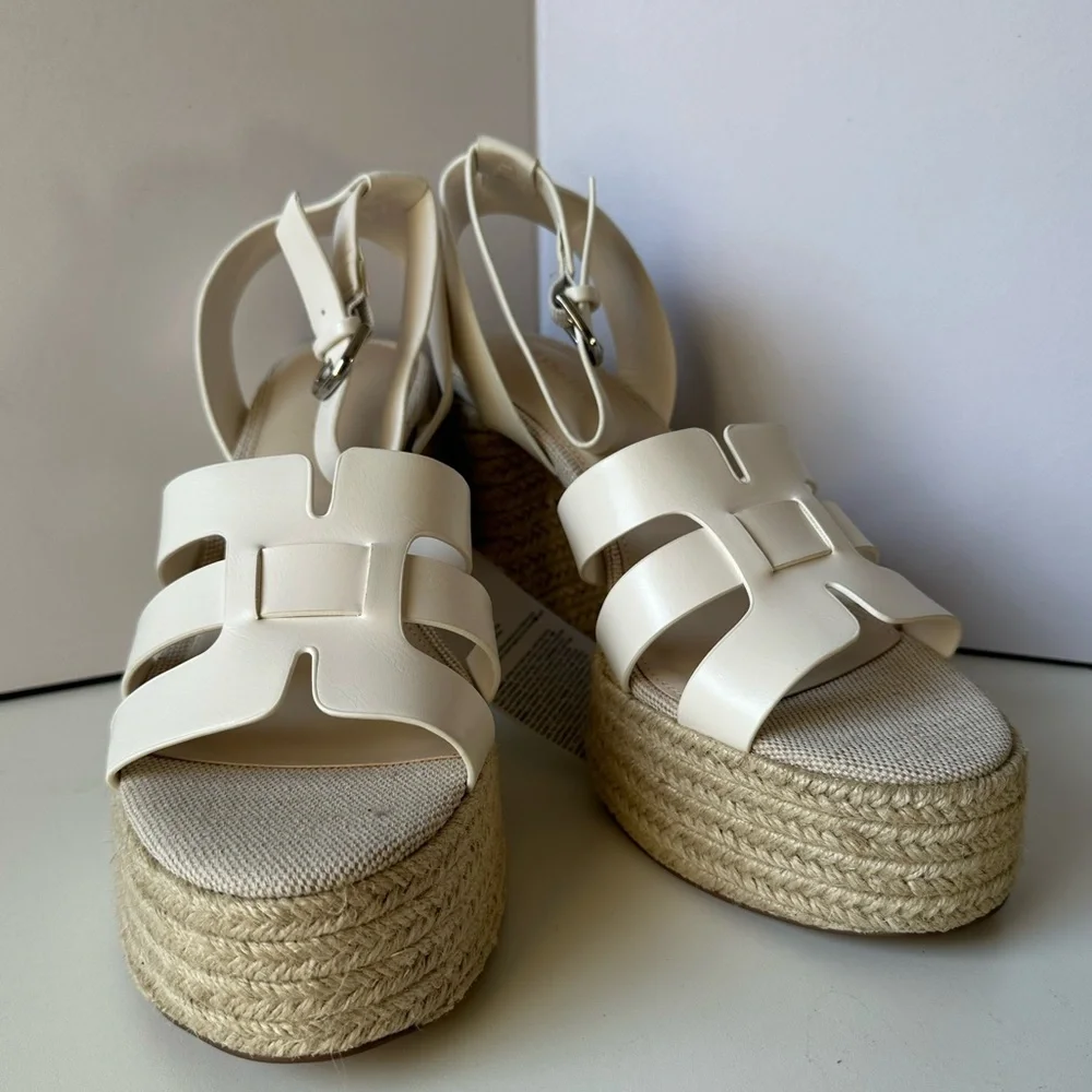 The Drop Platform Espadrille Heels Cream Strappy Sandals Size 10